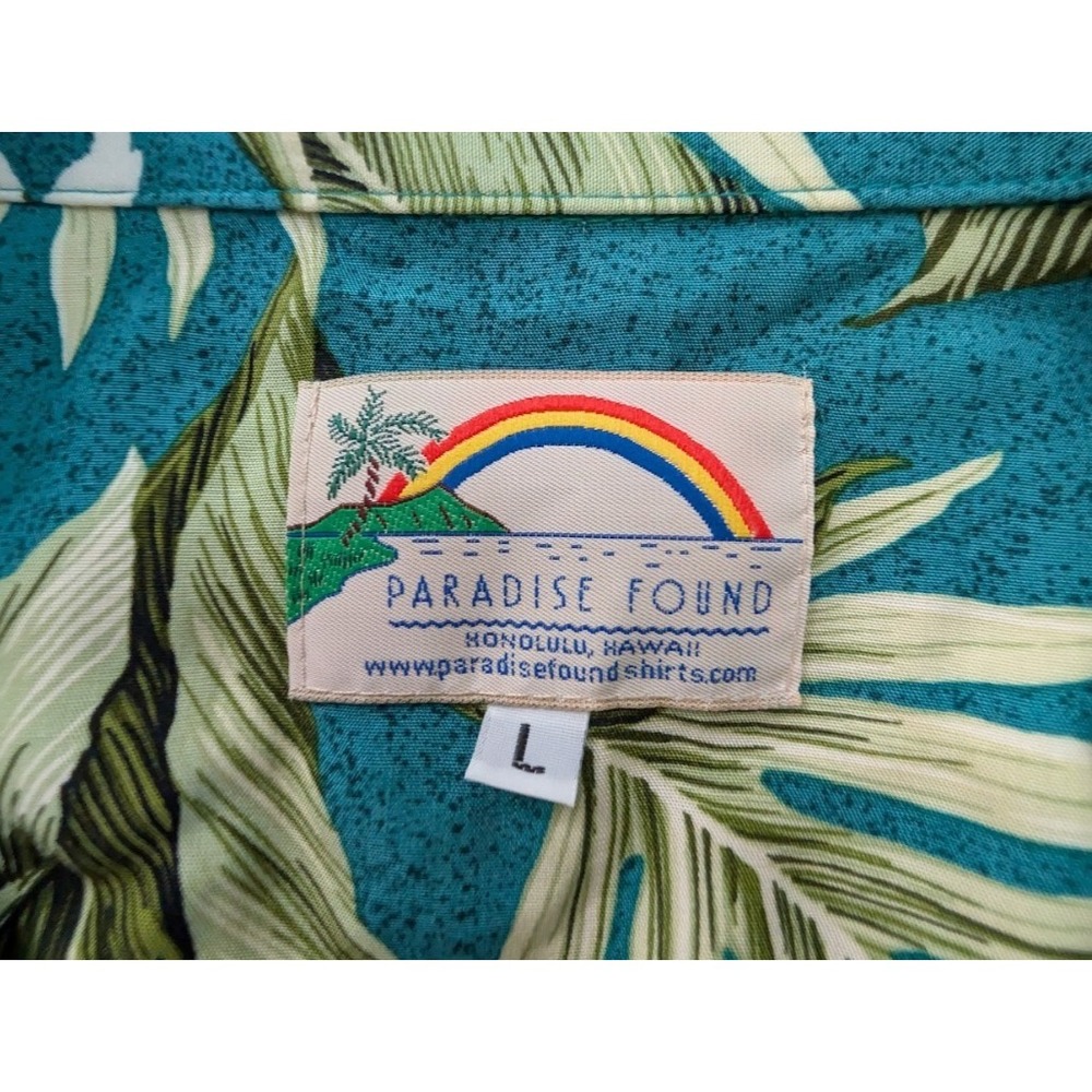 Paradise Found Hawaii Aloha Shirt Mens L Blue Floral Tropical Camp Rayon USA